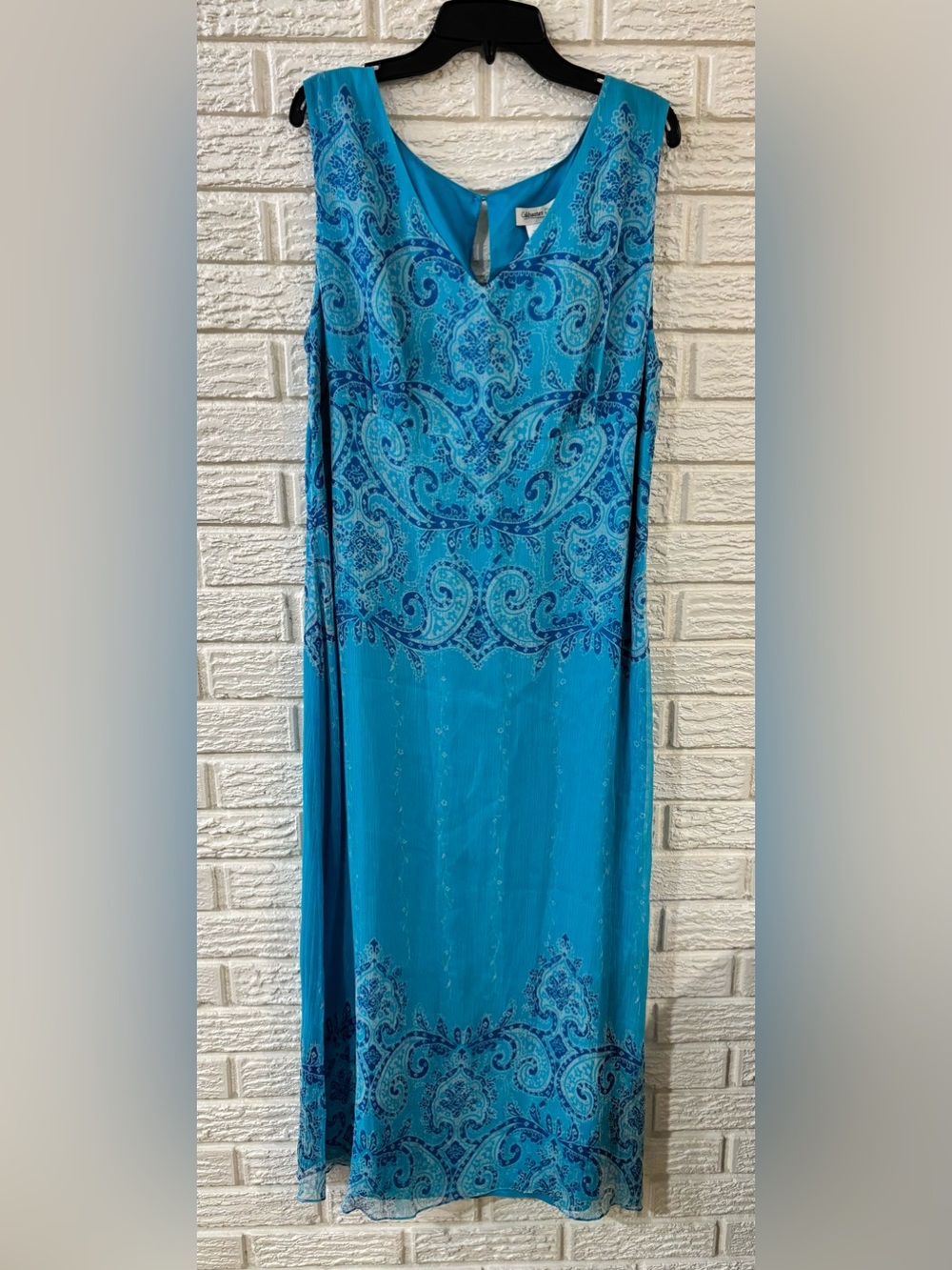 NWT!! Coldwater Creek Blue Paisley Silk Chiffon V-Neck Sleeveless Maxi Dress 16
